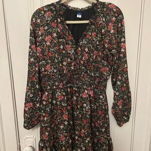 Old Navy Black Floral Long Sleeve Dress